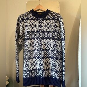 Brooks Brothers Navy and White Fair Isle Crewneck Sweater Large